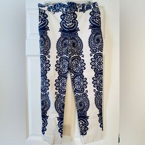 Zara Cream and Blue Cropped Ankle Pants with Ornate Patterns